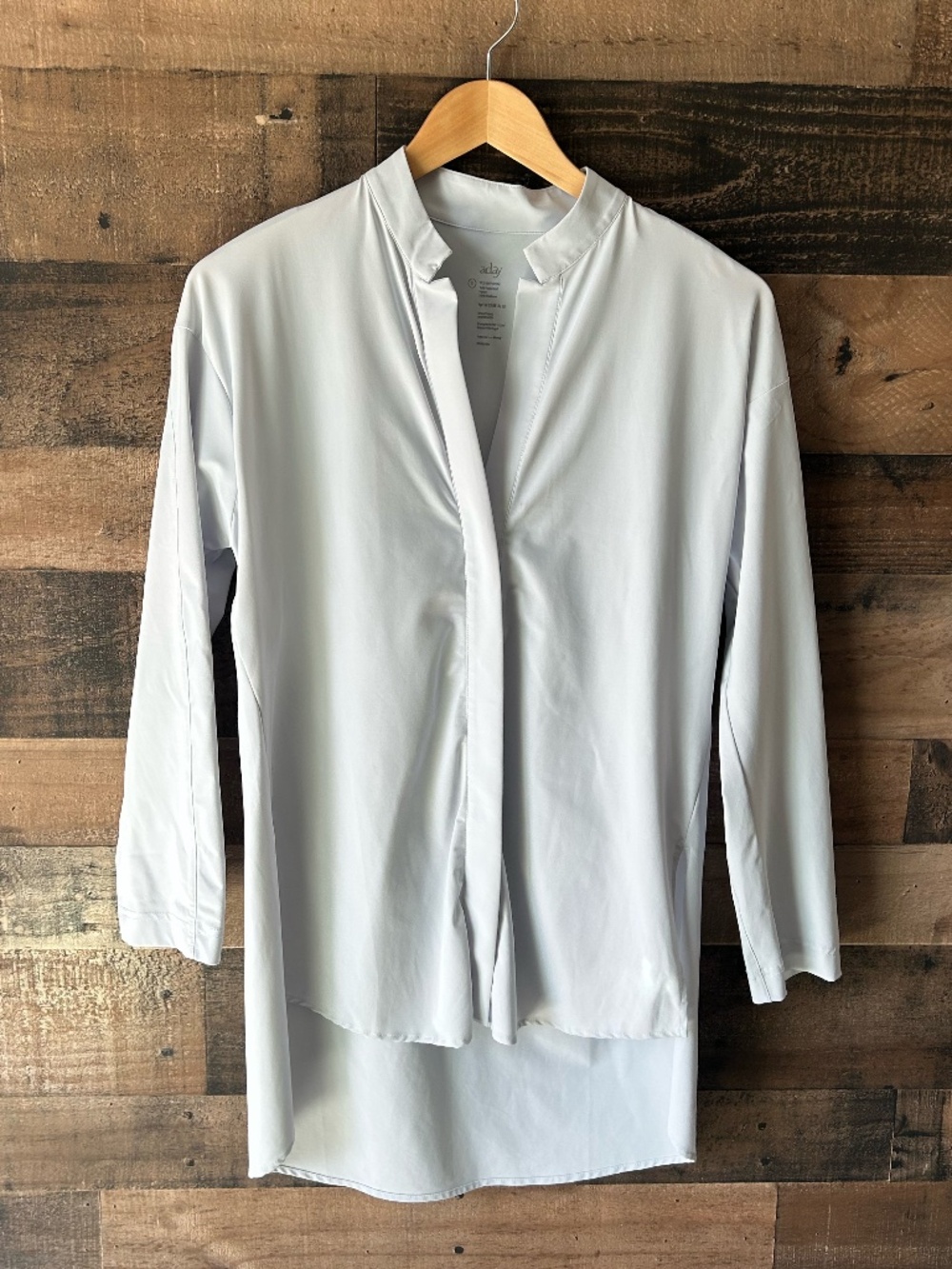 ADAY Something Borrowed Shirt S Light Sky Blue Minimalist Tech Blouse EUC